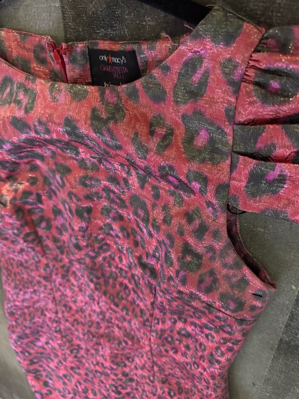 GIAMBATTISTA VALLI Impulse Red & Pink Cheetah Print Puff Sleeve Sheath Dress